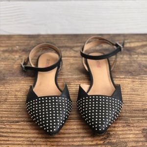 Just Fab Studded Black Pointed Toe Flats Size 7